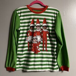 Elf on the shelf Pajama Top Christmas Winter Large 12/14 Stripes